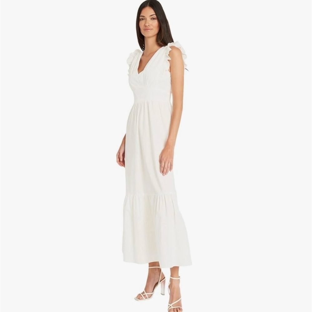 Maggy London Ivory Ruffled Sleeve Maxi Dress